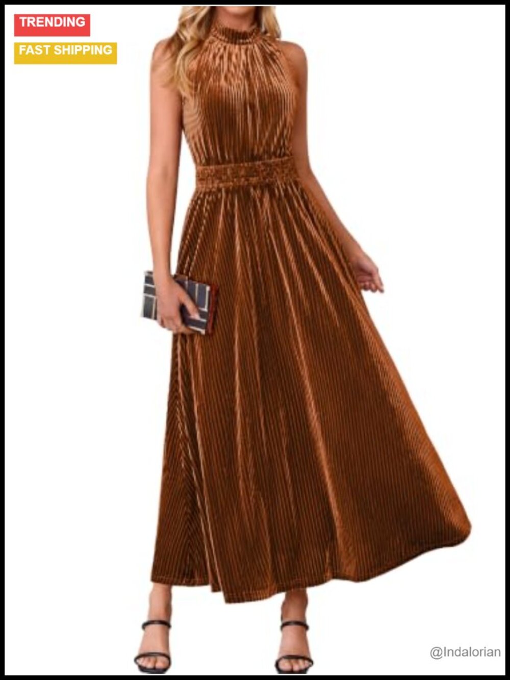 Velvet Halter Neck Maxi Dress Semi Formal Wedding Guest